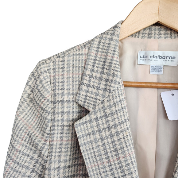 Vintage Liz Claiborne Pink Green Cream Pastel Tweed Suit Jacket Coat M - Picture 2 of 9